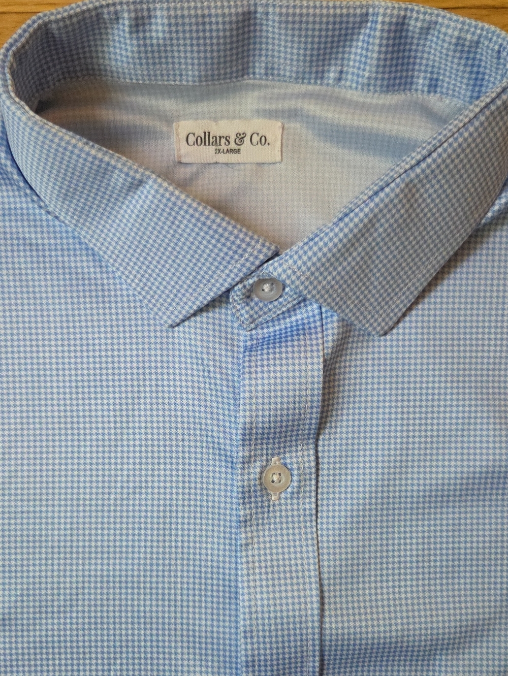 Collars & Co. Long Sleeve Dress Collar Polo Light Blue Houndstooth Men's 2XL